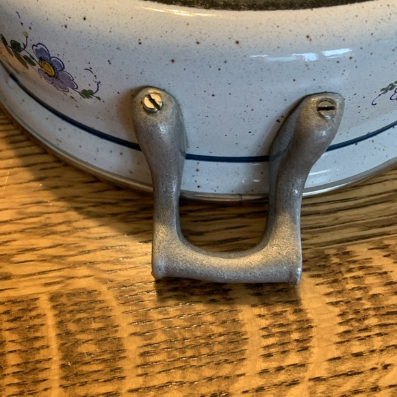 Vintage Asta Germany Enamel Cookware Small Pot 8.5" Diameter Blue Flowers - Picture 6 of 12